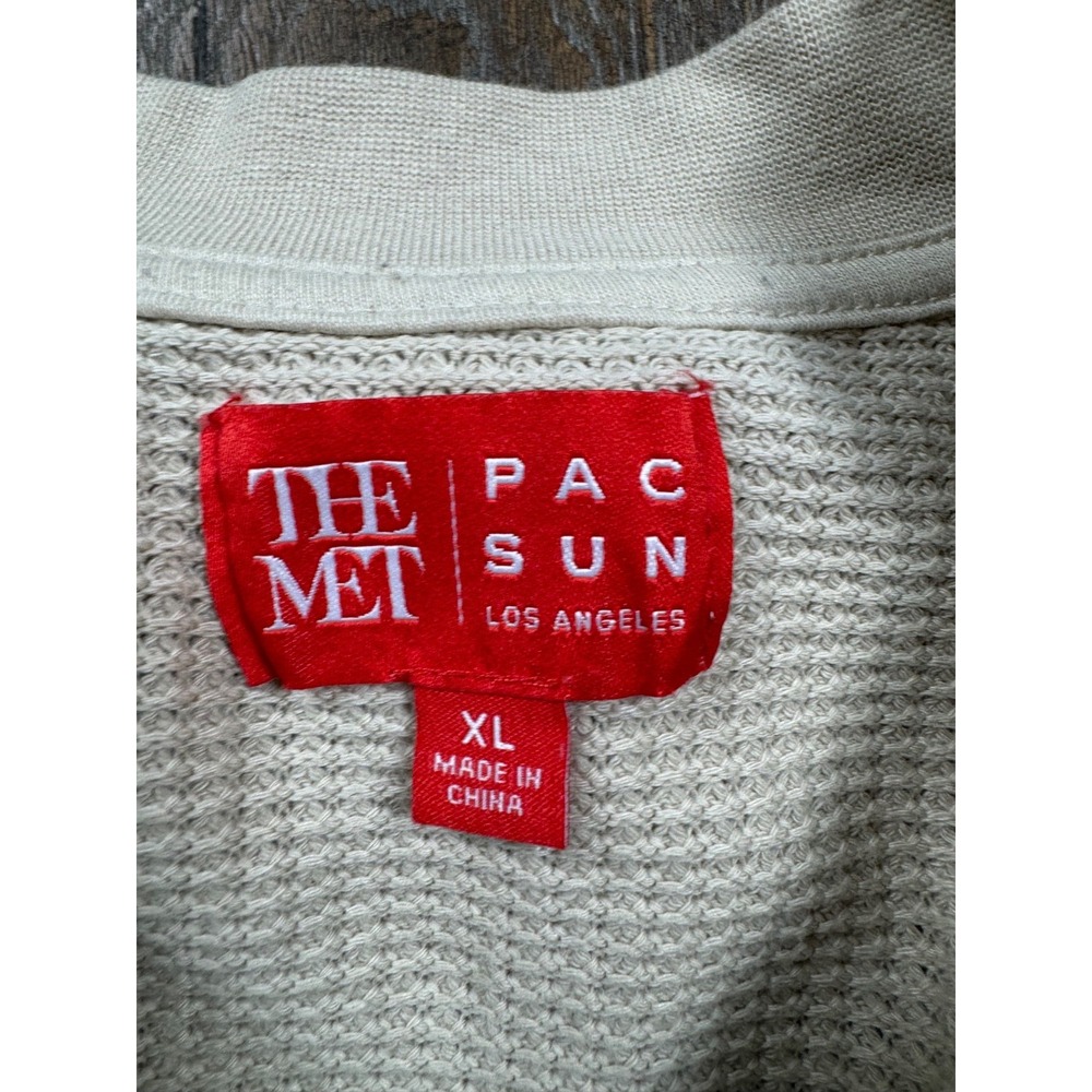 The Met PacSun Los Angeles Men's XL Waffle Knit Long Sleeve Shirt Cream 3269 - Picture 2 of 6